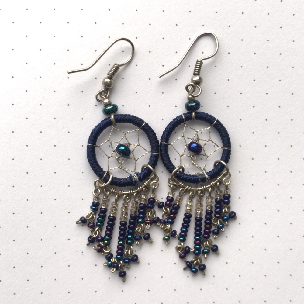 Navy Blue DreamCatcher Earrings